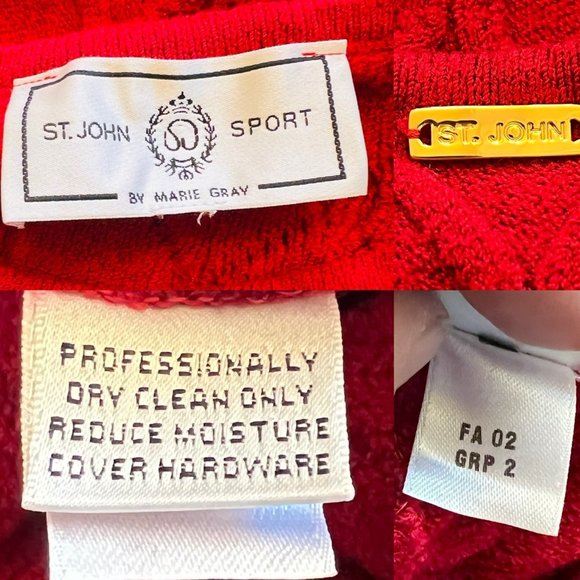 St. John Vintage Crop Waffle Knit Sweater Ribbed Cuffs, St. John Gold Metal Logo - Picture 6 of 10